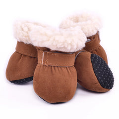 4pcsset Plush Pet Dog Shoes Autumn Winter Warm Dog Boots Socks Comfortable Anti-slip Puppy Cat Rain Snow Booties Footwear