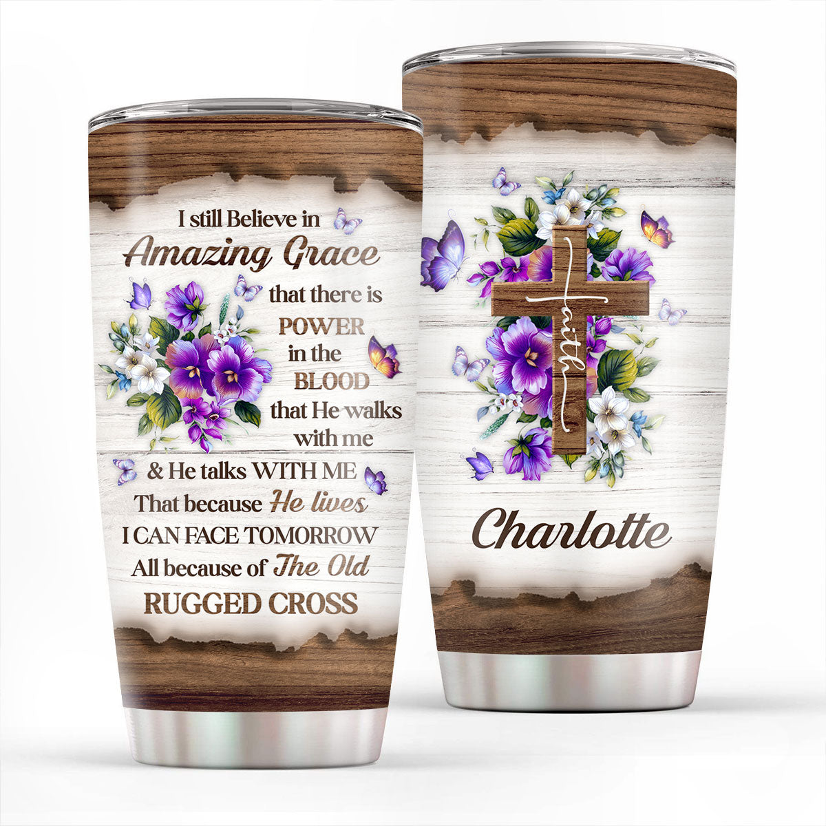 I Still Believe In Amazing Grace - Special Personalized Floral Cross Stainless Steel Tumbler 20oz, Christian Gift