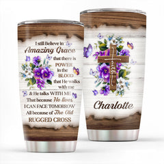 I Still Believe In Amazing Grace - Special Personalized Floral Cross Stainless Steel Tumbler 20oz, Christian Gift