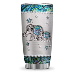 Printed Elephant Motherhood Jewelry Style Stainless Steel Tumbler Cup with Lid, Double Wall Vacuum Thermos Insulated Travel Coffee Mug