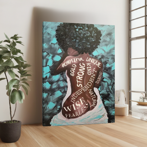 Black Girl Canvas, Black Queen Wall Art Africa America Poster Canvas Wall Art for Bathroom Bedroom Decor Abstract Sexy Woman Black White Blue Wall Art Girls Room Decoration Modern