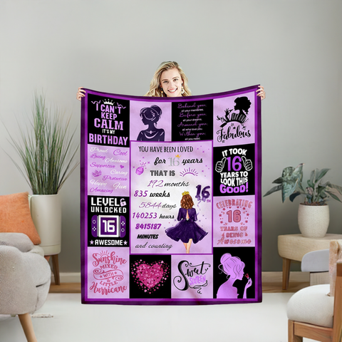 16Th Birthday Blanket, Birthday Gifts For Girls Blanket, Sweet 16Th Birthday Decorations For Girl, 16-Year-Old Girl Birthday Gift Ideas, Best Gifts For 16 Year Old Girls, 16Th Birthday Gift Blankets