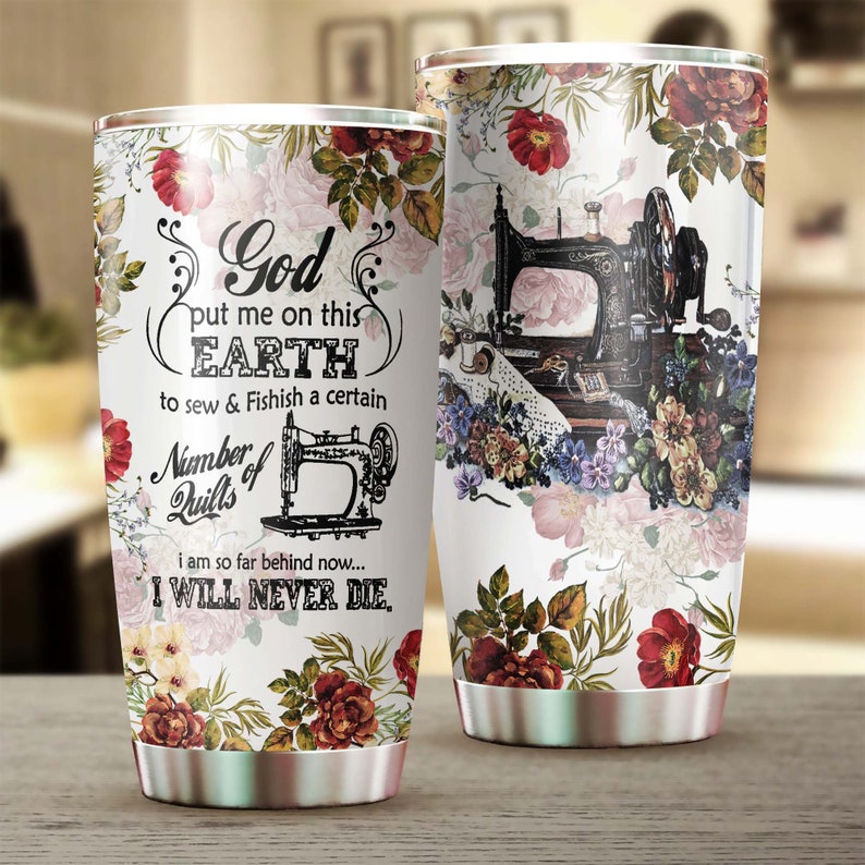 Sewing Machine Vintage Quilter Hobby Stainless Steel Tumbler- Sewing Tumbler - Birthday Gift - Gift For Women - Sewing Gift - Sewer Present
