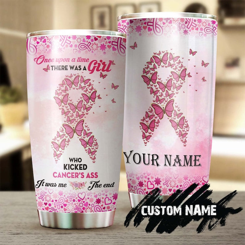 Breast Cancer Survivor Girl Personalized Steel Tumbler-Breast Cancer Tumbler -Pink Ribbon Tumbler-Cancer Treatment Care Gift - Gift For Her