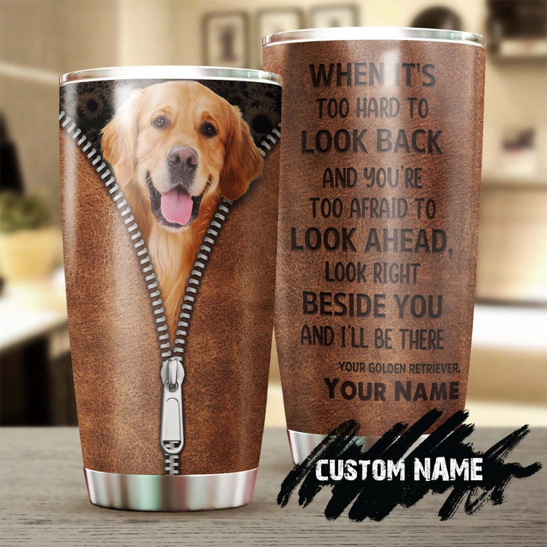 Golden Retriever Sunflower When Its Too Hard To Look Back Personalized Tumbler-Sunflower Tumbler-Gift For Golden Retriever Dog Lover Dog Mom
