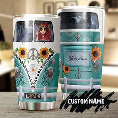 Hippie Girl Road Trip Personalized Hair Color Tumbler-Boho Hippie Tumbler-Gypsy Bohemian Gift Hippie Gift For Her- Present For Hippie Friend