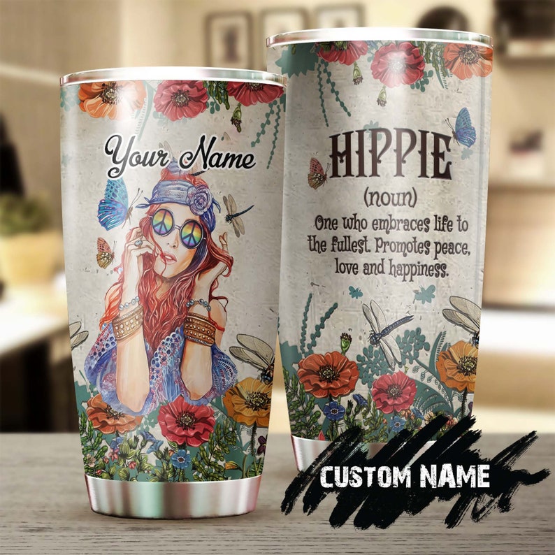 Hippie Girl Hippie Definition Peace Love Happiness Personalized Tumbler-Boho Tumbler-Gypsy Gift Bohemian Gift For Her Gift For Hippie Friend