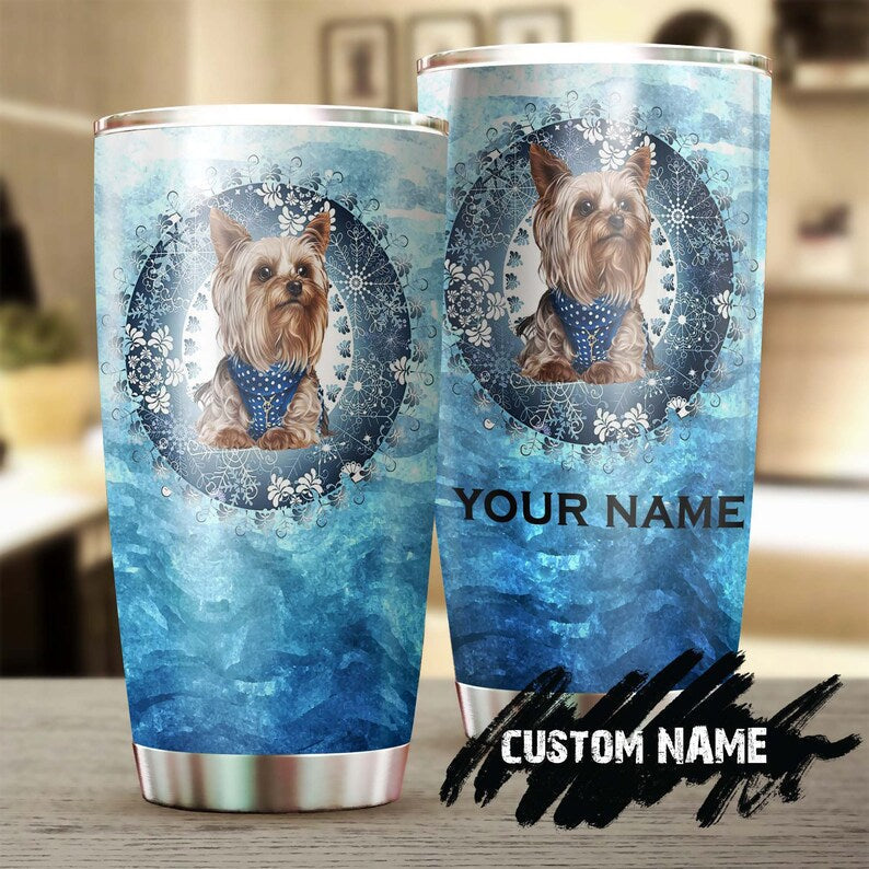 Yorkshire Mom Blue Ocean Personalized Yorkshire Tumbler- Mother'S Day Gift For Yorkie Mom- Gift For Yorkie Lover-Yorkie Tumbler
