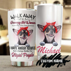 Chihuahua Old Woman Loves Dogs Personalized Tumbler- Gift For Chihuahua Dog Mom Dog Grandma Gift - Gift For Chihuahua Dog Lover