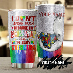 Autism Busy Thinking Cute Elephant Personalized Steel Tumbler- Autism Tumbler - Autism Gift - Gift For Autism Parent - Gift For Autism Child