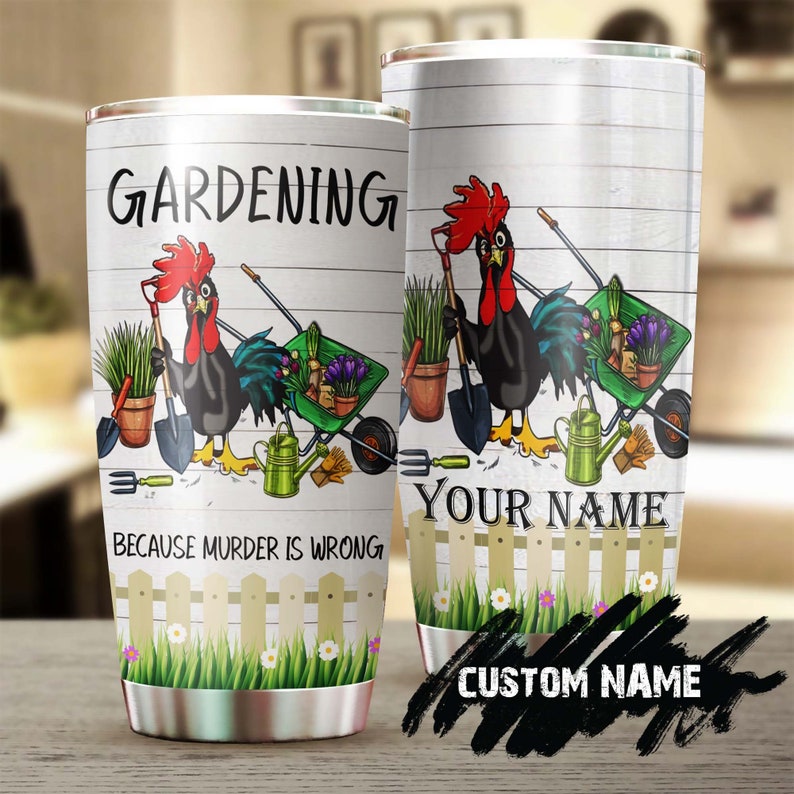 Gardening Chicken Personalized Steel Tumbler -Gardening Tumbler - Gardener Gift - Gift For Her - Gardenholic Tumbler - Garden Lover Gift