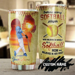 Softball Mom Behind Every Softball Player Is Her Mom Personalized Tumbler-Birthday Gift Christmas Gift Mother'S Day Gift For Softball Mom