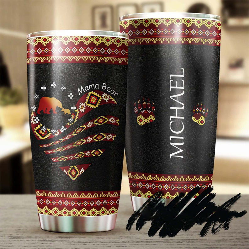 Mom Mama Bear Cute Heart Bear Paws Personalized Tumbler-Birthday Gift Christmas Gift Mother'S Day Gift For Mom From Son Daughter