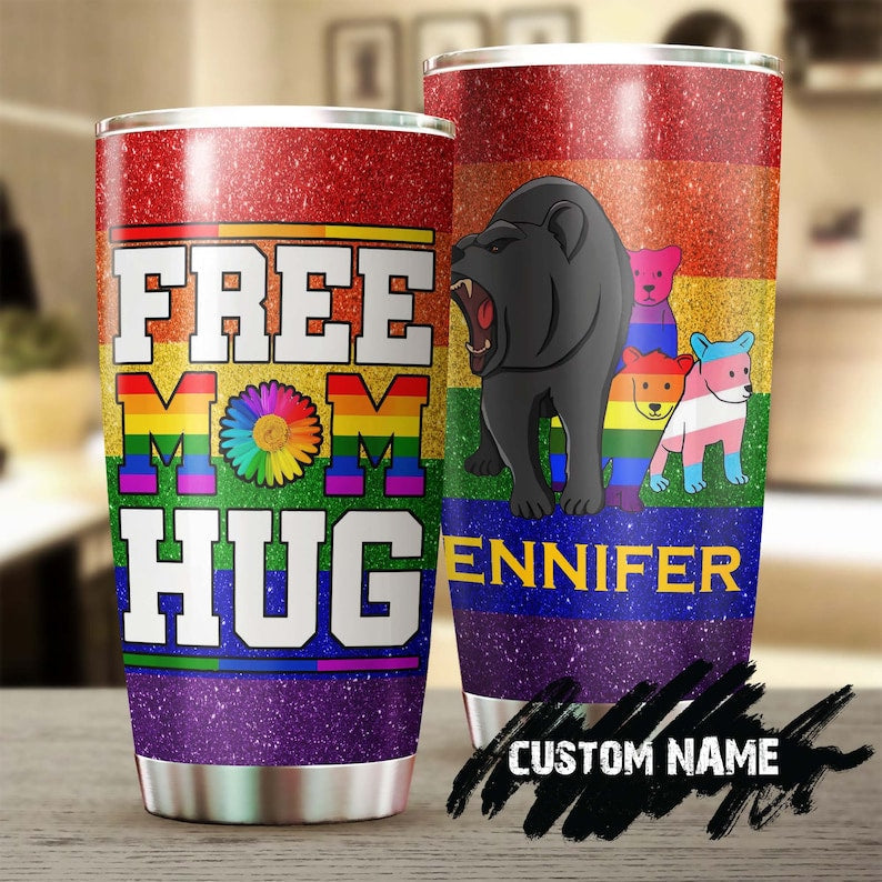 Free Mom Hugs Bear Personalized Tumbler-Birthday Gift Christmas Gift Mother'S Day Gift For Mom From Son Daughter