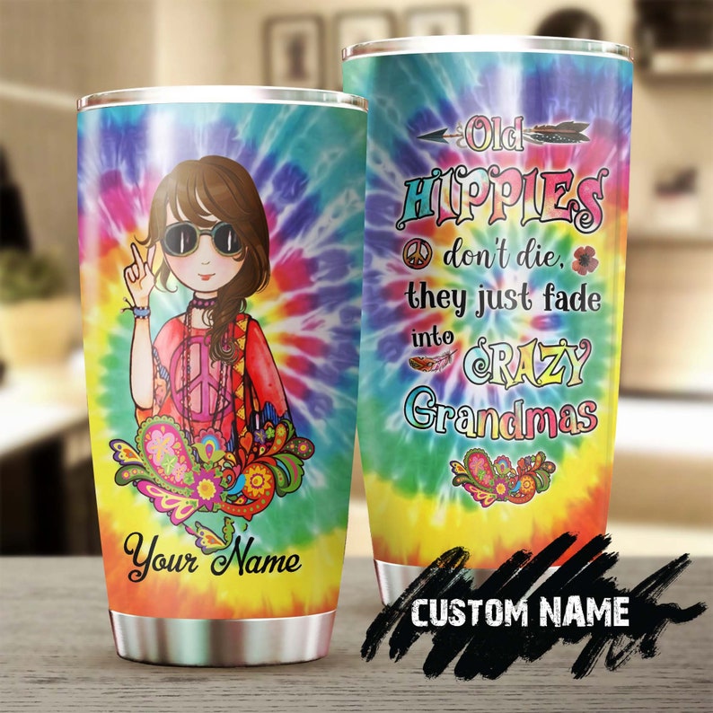 Hippie Crazy Grandma Tie Dye Style Personalized Tumbler-Boho Hippie Tumbler-Hippie Gypsy Bohemian Gift For Her-Gift For Grandma