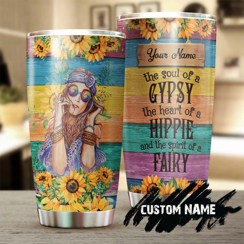 Gypsy Soul Hippie Heart Fairy Spirit Sunflower Personalized Tumbler-Boho Tumbler-Gypsy Gift Bohemian Gift Hippie Gift For Her Hippie Friend