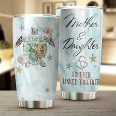 Turtle Mom And Daughter Forever Linked Mother'S Day Gift Personalized Tumbler-Turtle Present-Birthday Christmas Gift For Mom For Daughter