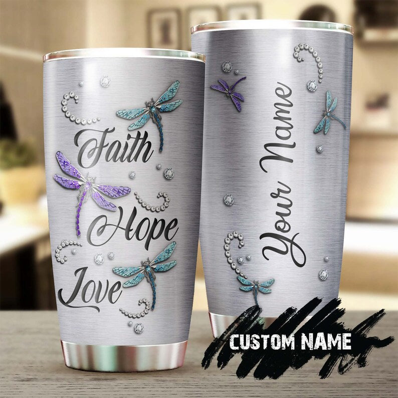 Dragonfly Faith Hope Love Jewelry Style Personalized Tumbler-Birthday Christmas Gift For Jesus Catholic Christians