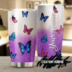 Butterfly Purple Glitter Gorgeous Personalized Butterfly Tumbler-Unique Tumbler-Birthday Gift Christmas Gift For Butterfly Lover For Her