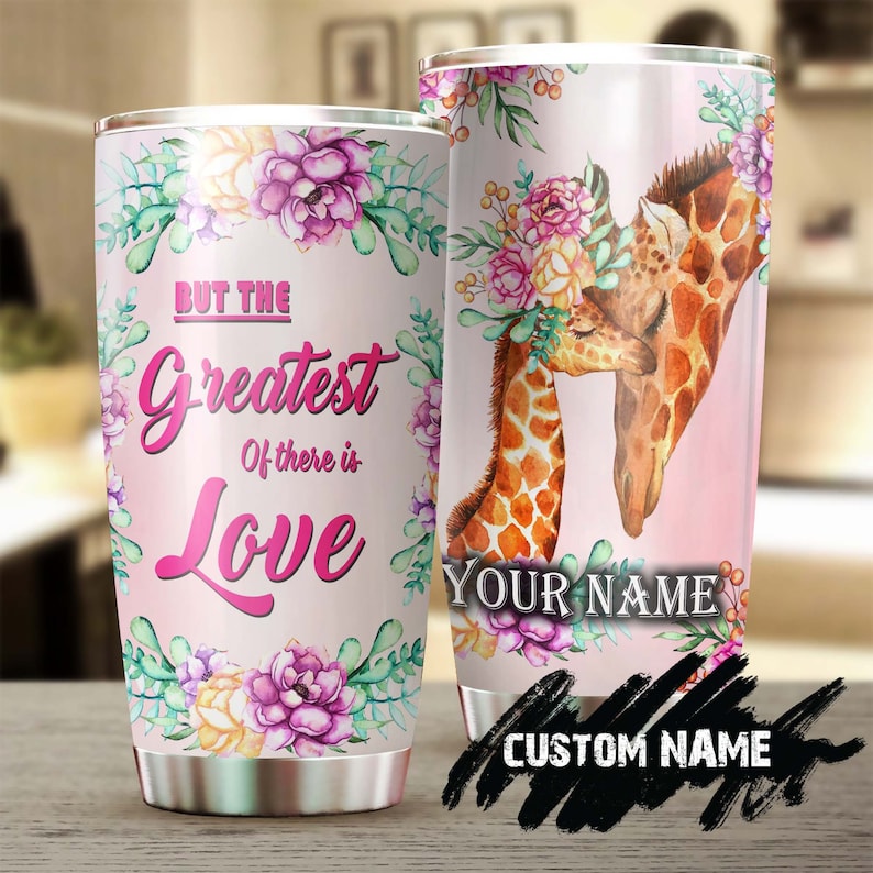 Giraffe Mom And Baby With Flower Greatest Love Personalized Tumbler-Gift For Giraffe Lover-Birthday Gift Christmas Mother'S Day Gift For Mom