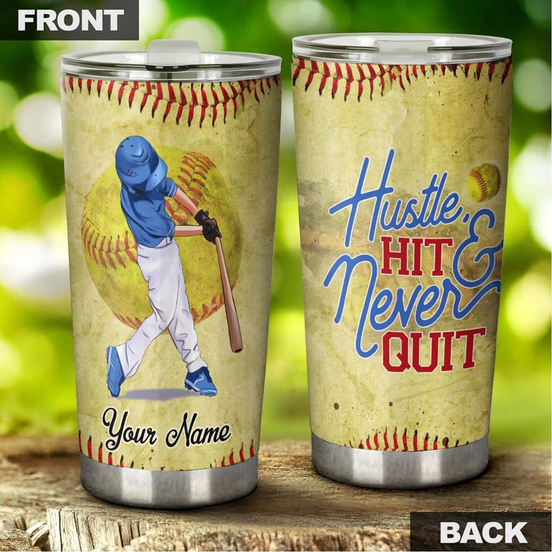 Softball Mom And Daughter Hustle Hit Never Quit Personalized Tumbler-Birthday Gift Christmas Gift Mother'S Day Gift For Softball Mom