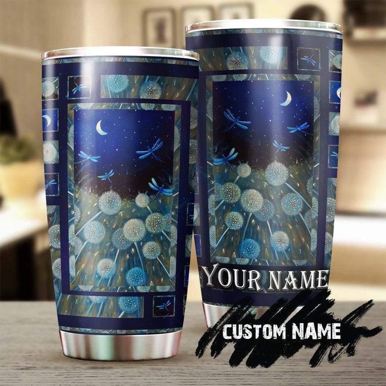 Dragonfly Night Dandelion Personalized Tumbler-Birthday Gift Christmas Gift For Her For Him For Dragonfly Lover