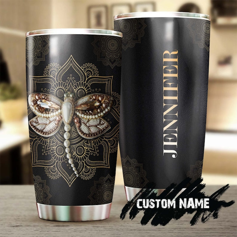 Dragonfly Mandala Personalized Tumbler-Birthday Gift Christmas Gift For Her For Him For Dragonfly Lover