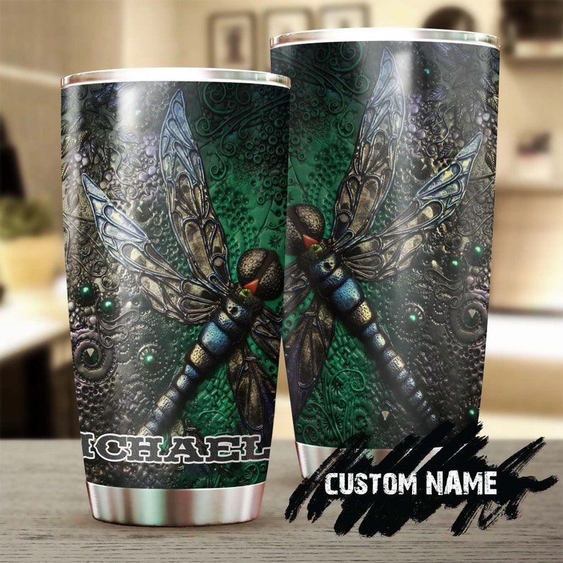 Dragonfly Dark Green Personalized Tumbler-Birthday Gift Christmas Gift For Her For Him For Dragonfly Lover