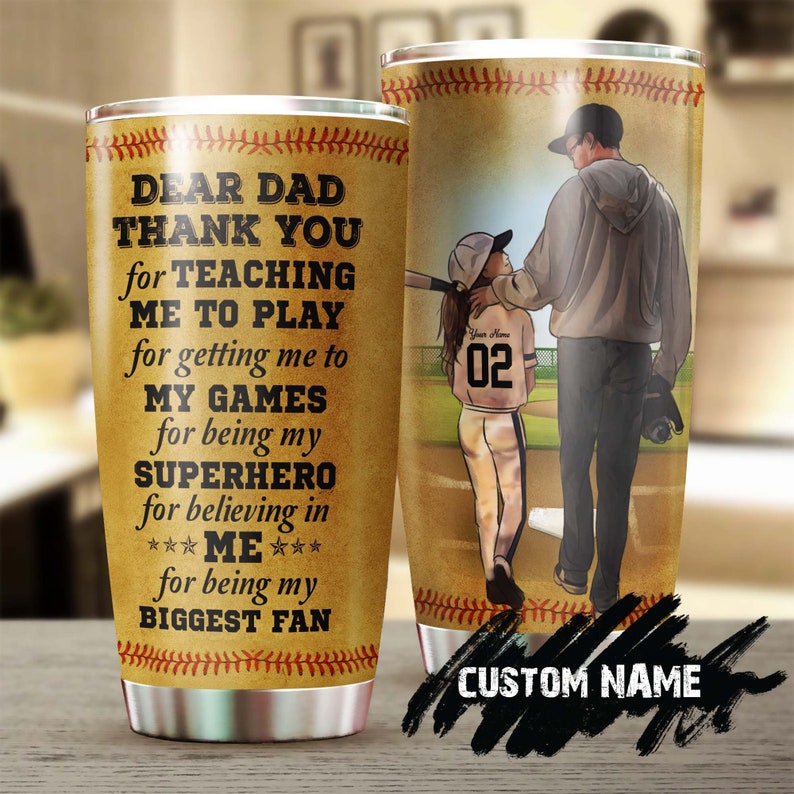 Daddy And Softball Daughter Biggest Fan Personalized Tumbler-Birthday Christmas Father'S Day Gift For Softball Dad From Softball Daughter