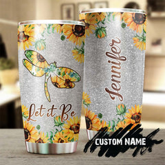 Dragonfly Hippie Sunflower Let It Be Personalized Tumbler-Birthday Gift Christmas Gift For Her For Him For Dragonfly Lover
