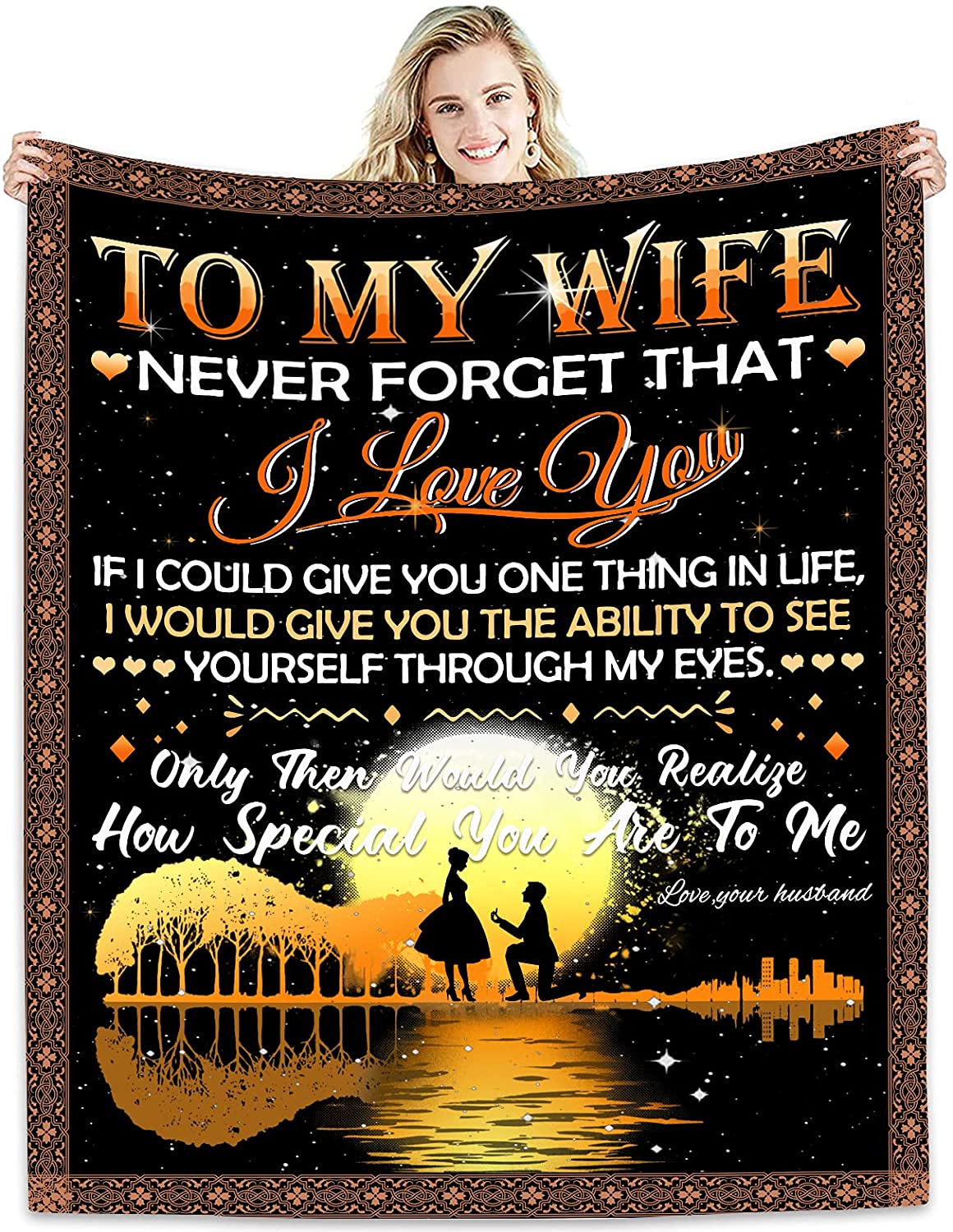 To My Wife - Never Forget That I Love You From Husband, Anniversary Blanket, Gift For Her Wife Birthday Gifts From Husband Romantic Present Valentines Day