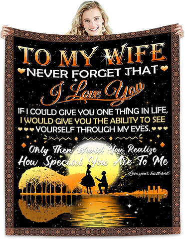 To My Wife Blanket Gifts From Husband Never Forget That I Love You, Throw Blankets Ideas For Birthday Christmas Valentines Mother's Day