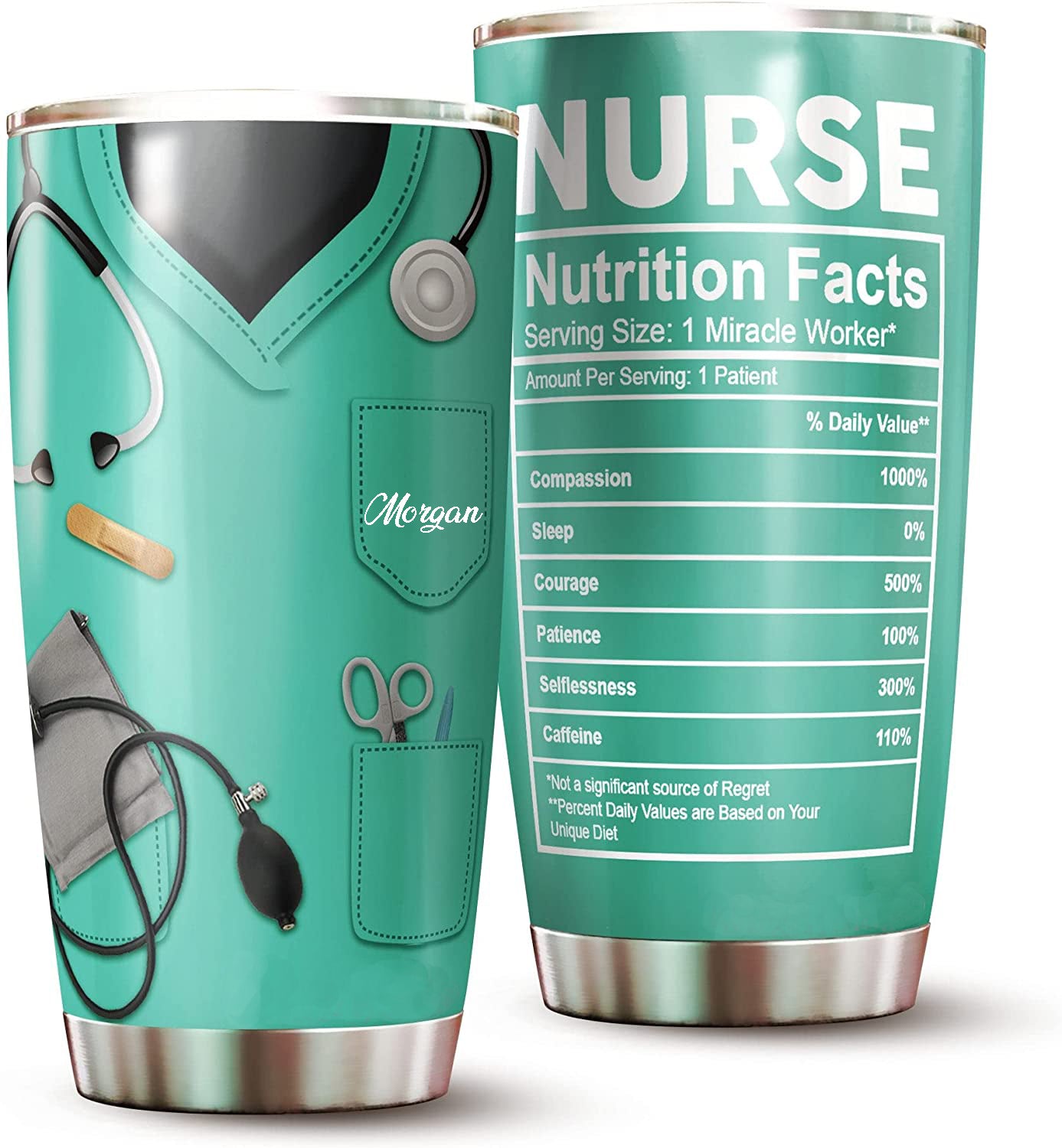 Personalized Nurse Nutrition Facts Vacuum Nurse Tumbler Insulated Travel Coffee Mug Christmas Graduation Nurse Appreciation Gift Women Men