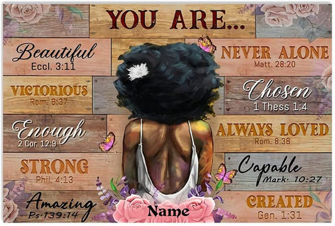 Personalized Black Girl Canvas, Custom Name Canvas, Black Girl You Are Beautiful Black Teenage Canvas