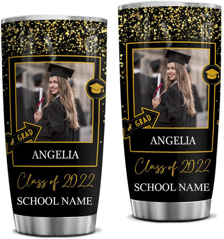 Personalized Graduation Tumbler with Photo Class Of 2022 Custom Cups with Lid Coffee Mugs Graduation Gifts Masters Insulated Tumbler for Men Women Graduating Daughter Son