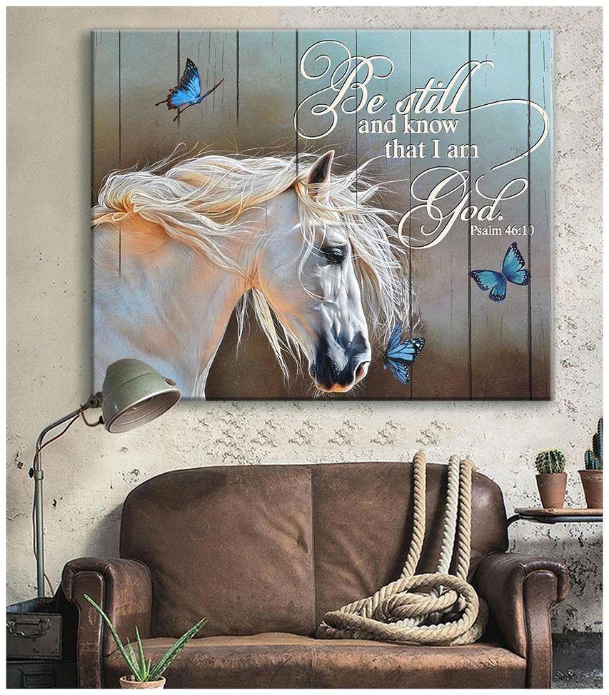 White Horse Canvas Be Still And Know That I Am God Psalm Christian Wall Art Home Decor For Homewarming Gift Christmas Holiday