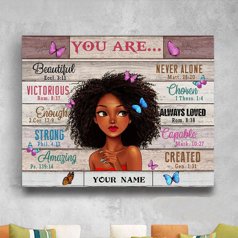 Afro Black Girl Canvas Africian Woman Wall Art American Teenage Girl Wall Decor African American Canvas Artwork Lovely Black Girls Personalized Canvas