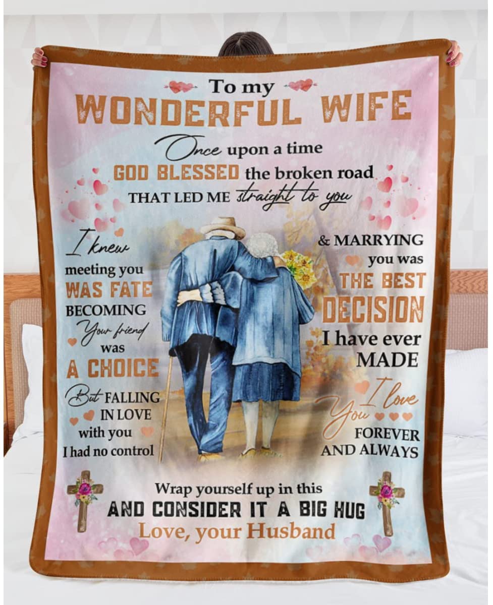 To My Wonderful Wife From Husband Old Couple Personalized Fleece Blanket