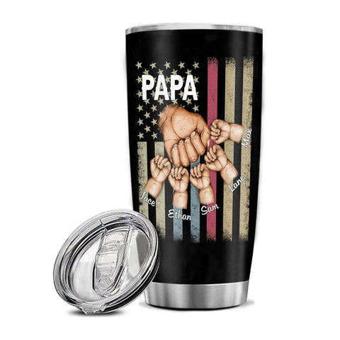 Tumbler Tumbler Personalized Papa Grandkids Hands Flag