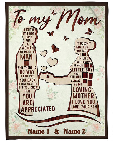 Wooden Carving Mom And Son Fleece Sherpa Blanket, Mother's Day Custom Gift From Son - I Will Always Be Your Little Boy