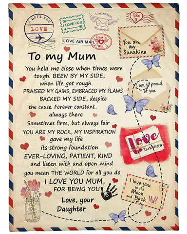 Vintage Letter Post Card To Mum Collection Fleece Sherpa Blanket, Mother's Day Custom Gift From Son Daughter Kid