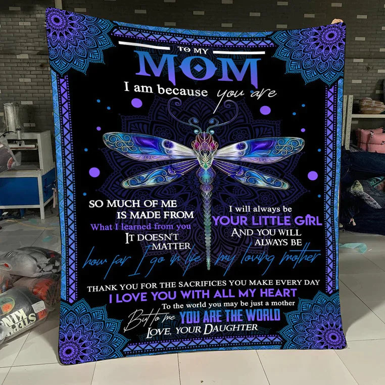 Colorful Dragonfly Mom Fleece Sherpa Blanket, Mother's Day Custom Gift From Daughter - I Will Always Be Your Little Girl