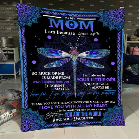 Colorful Dragonfly Mom Fleece Sherpa Blanket, Mother's Day Custom Gift From Daughter - I Will Always Be Your Little Girl