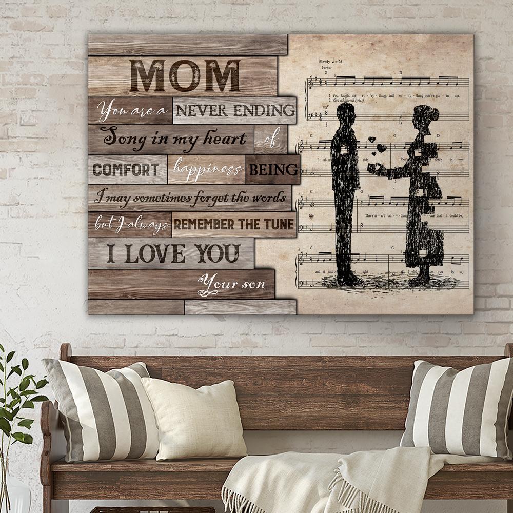 Wooden Pattern Song In My Heart Canvas Wall Art, Mother's Day Gift From Son to Mom