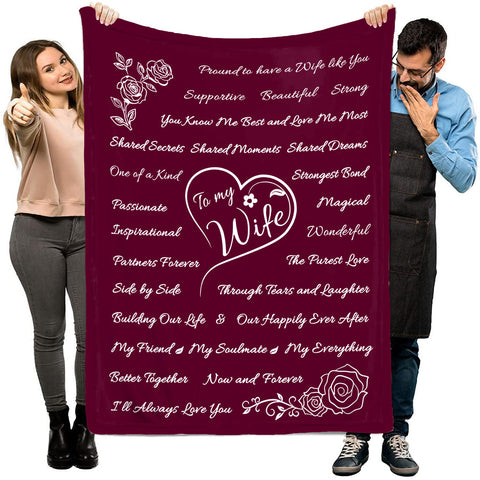 Wife Gift Blanket - I Love You Gifts For Her - Romantic Valentines Day Gifts For Wife Anniversary - Wife Birthday Gifts From Husband For Mothers Day Or Christmas