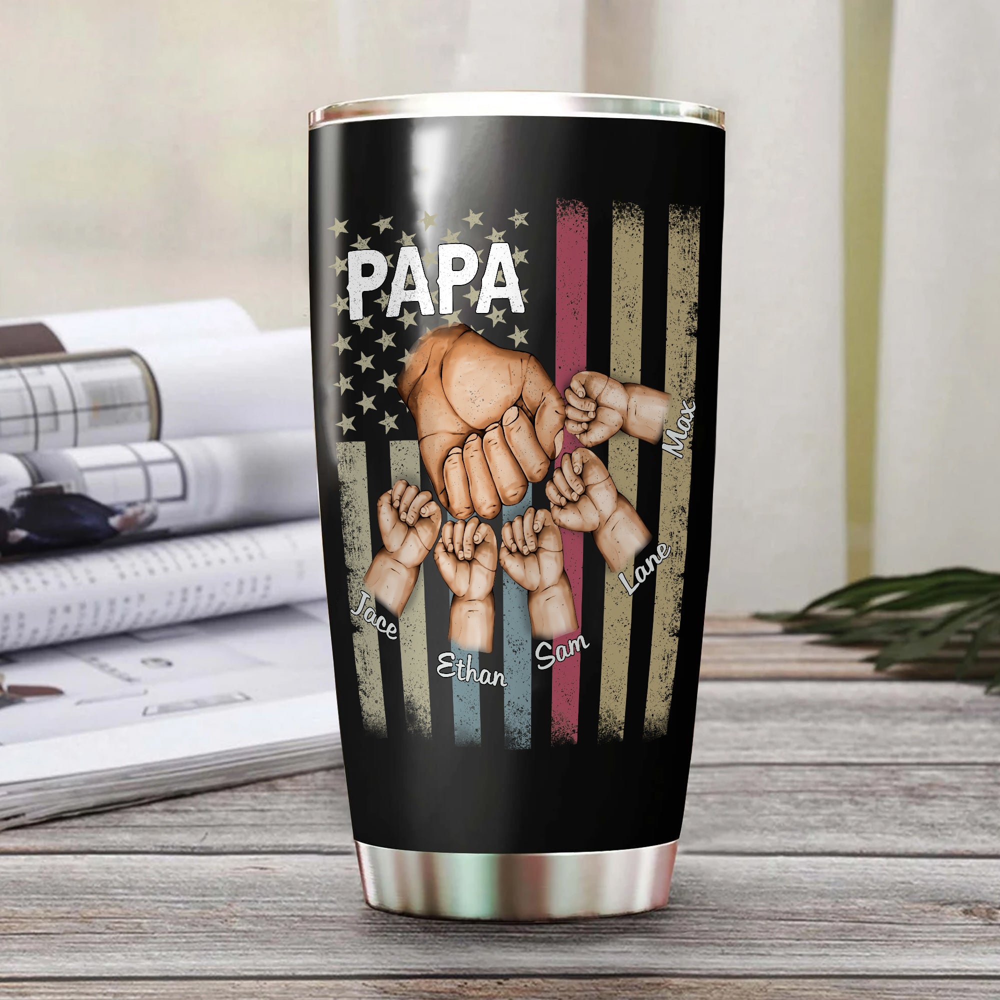 Tumbler Tumbler Personalized Papa Grandkids Hands Flag