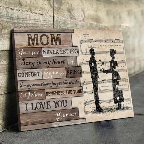 Wooden Pattern Song In My Heart Canvas Wall Art, Mother's Day Gift From Son to Mom