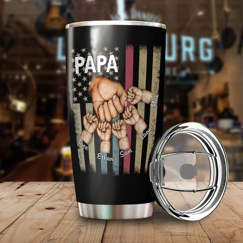 Tumbler Tumbler Personalized Papa Grandkids Hands Flag