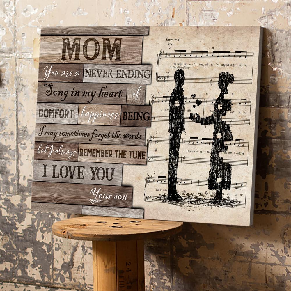 Wooden Pattern Song In My Heart Canvas Wall Art, Mother's Day Gift From Son to Mom