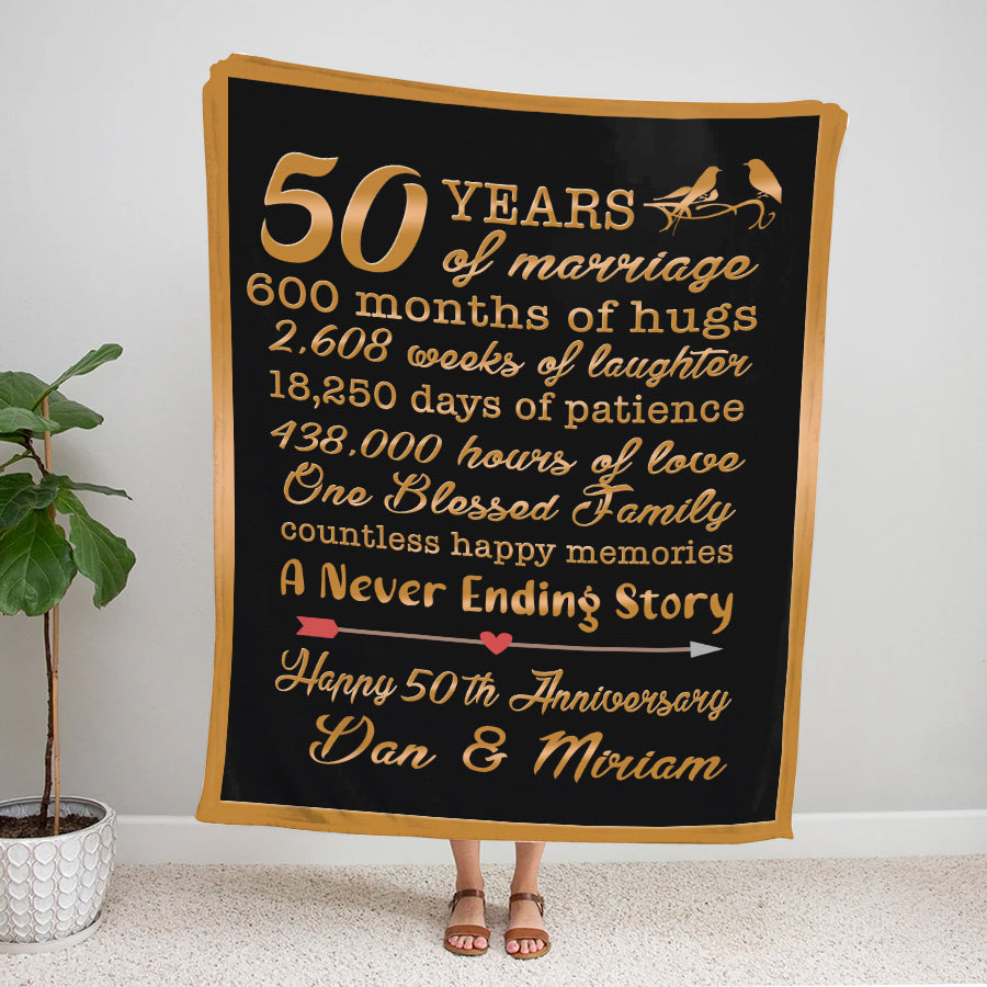 50Th Anniversary Blanket For Couple, 50Th Golden Wedding Anniversary, Couple Gift For Dad Mom Parents Friends